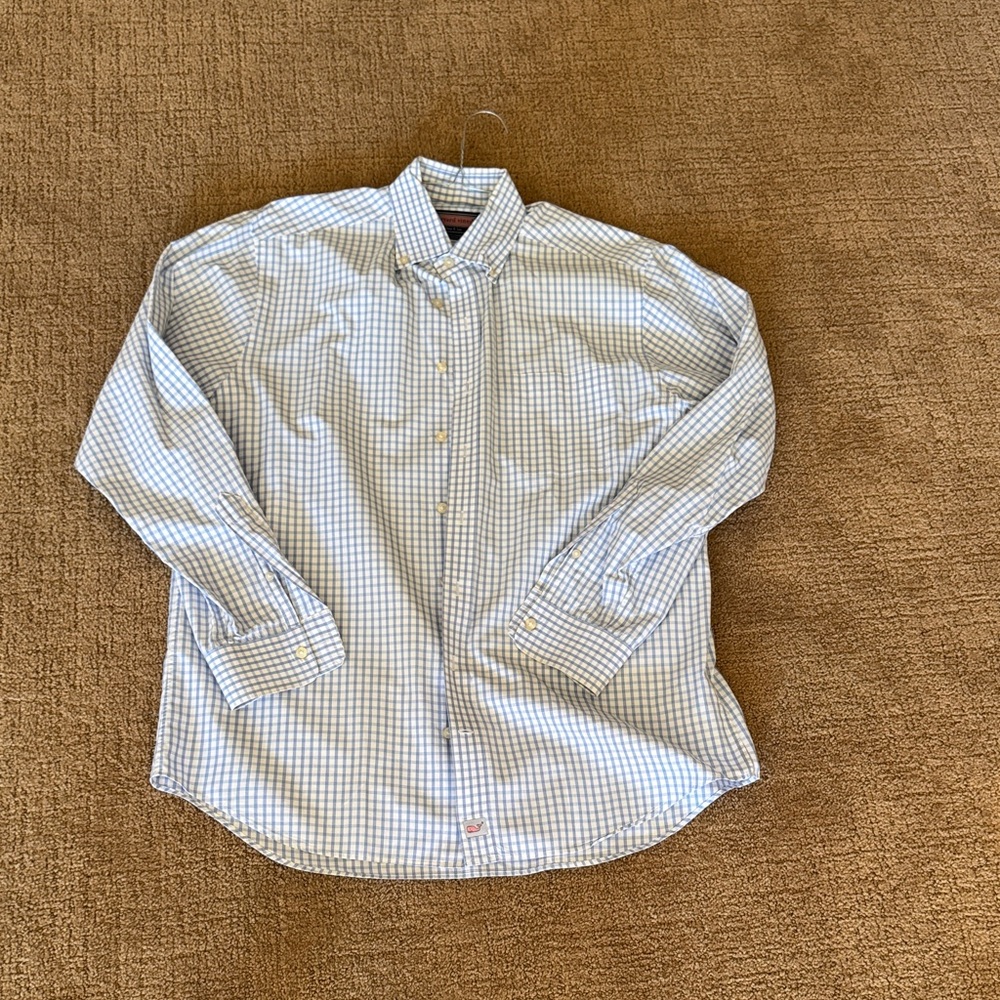 Vineyard Vines White and Blue Plaid Shirt